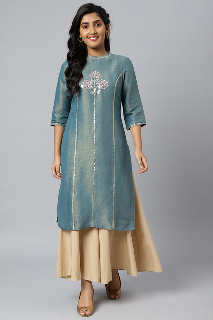 Blue Dual Tone Zari Embroidered kurta