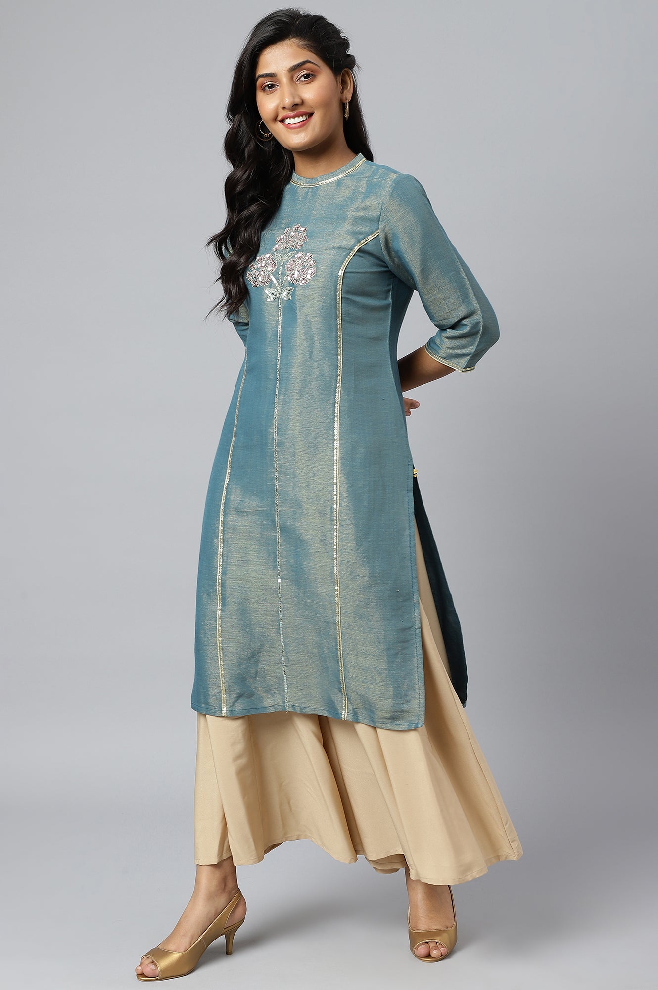 Blue Dual Tone Zari Embroidered kurta