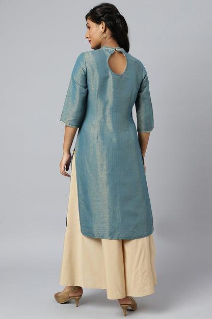 Blue Dual Tone Zari Embroidered kurta