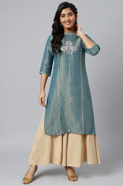 Blue Dual Tone Zari Embroidered kurta