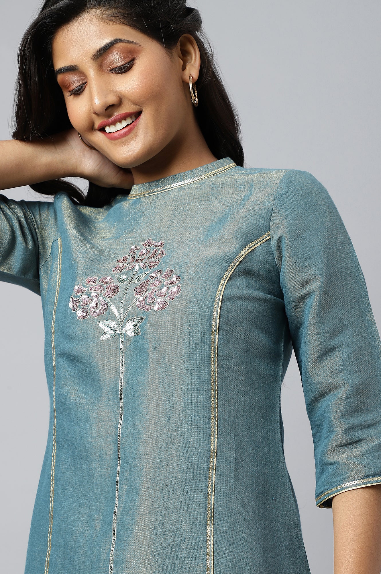 Blue Dual Tone Zari Embroidered kurta