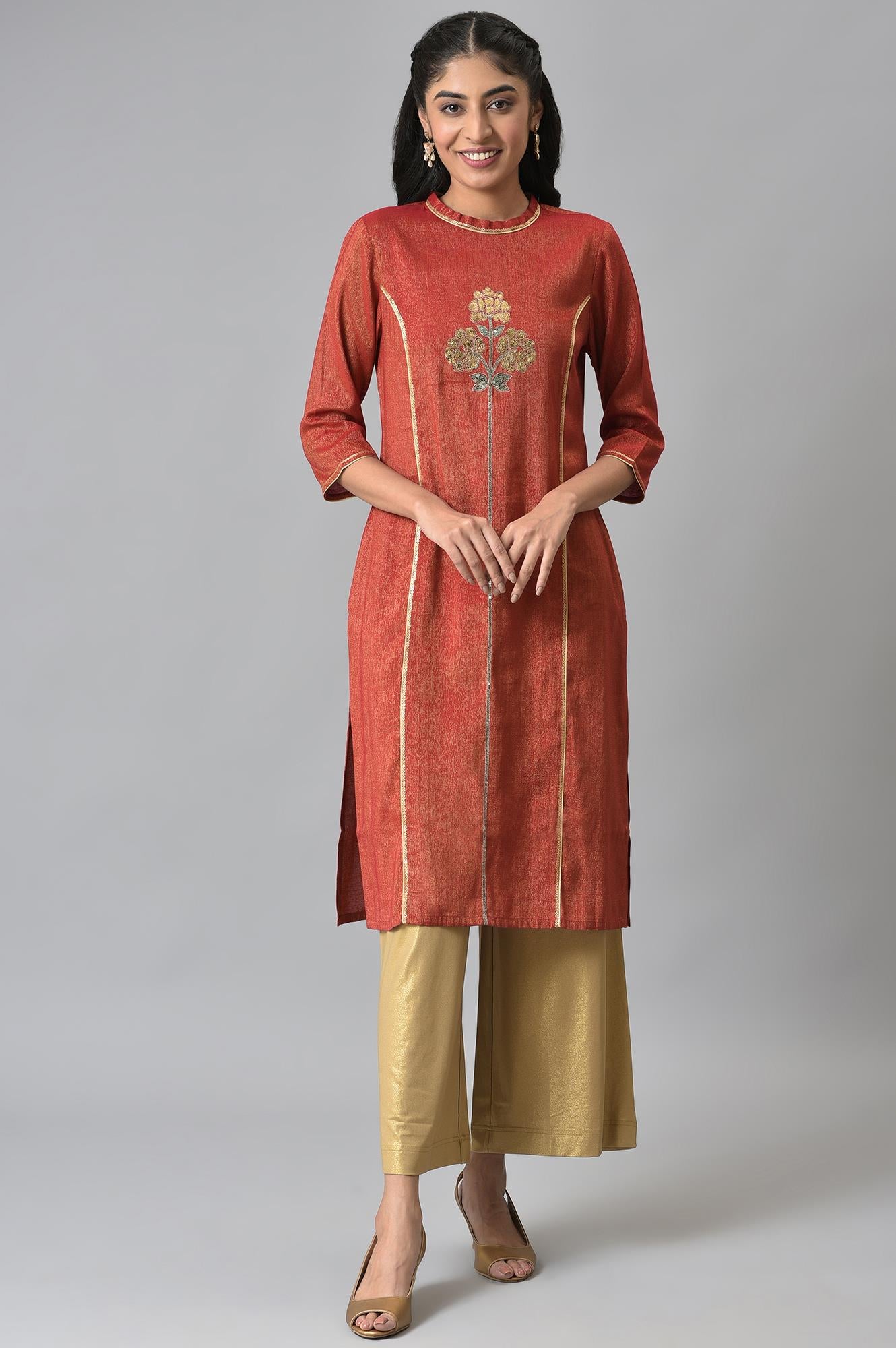 Red Dual Tone Zari Embroidered kurta