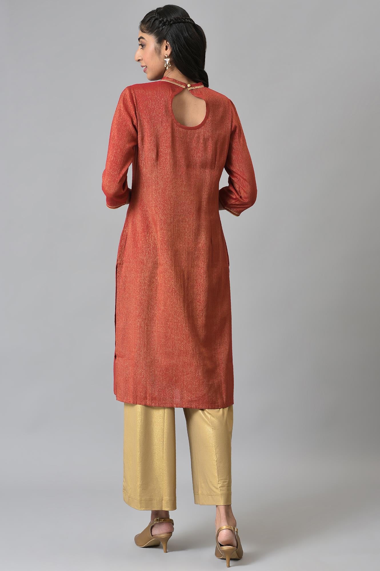 Red Dual Tone Zari Embroidered kurta