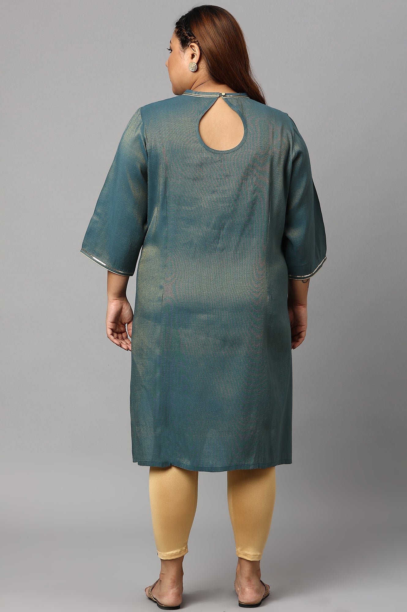 Blue Dual Tone Zari Embroidered Plus Size kurta