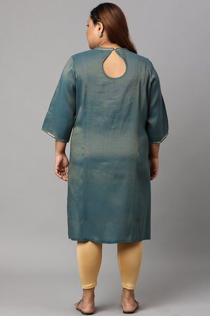 Blue Dual Tone Zari Embroidered Plus Size kurta