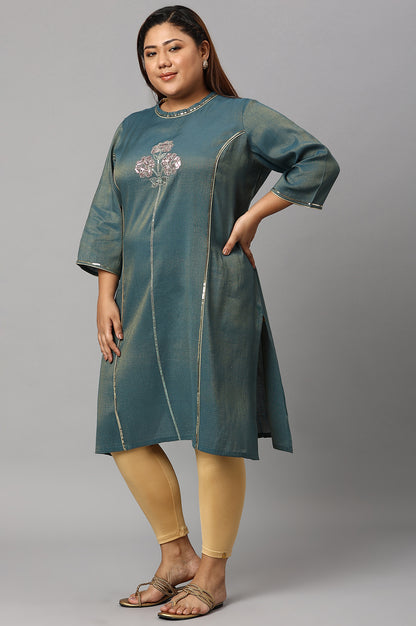 Blue Dual Tone Zari Embroidered Plus Size kurta