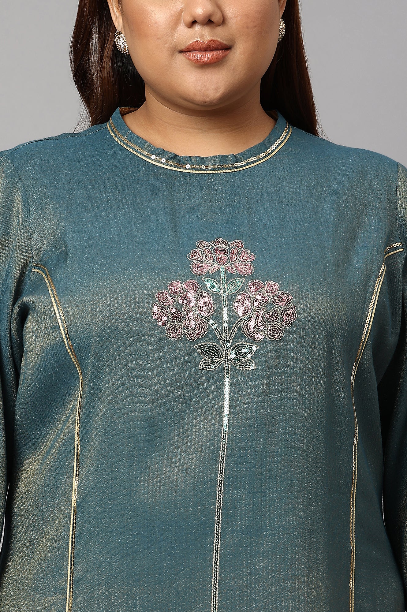 Blue Dual Tone Zari Embroidered Plus Size kurta