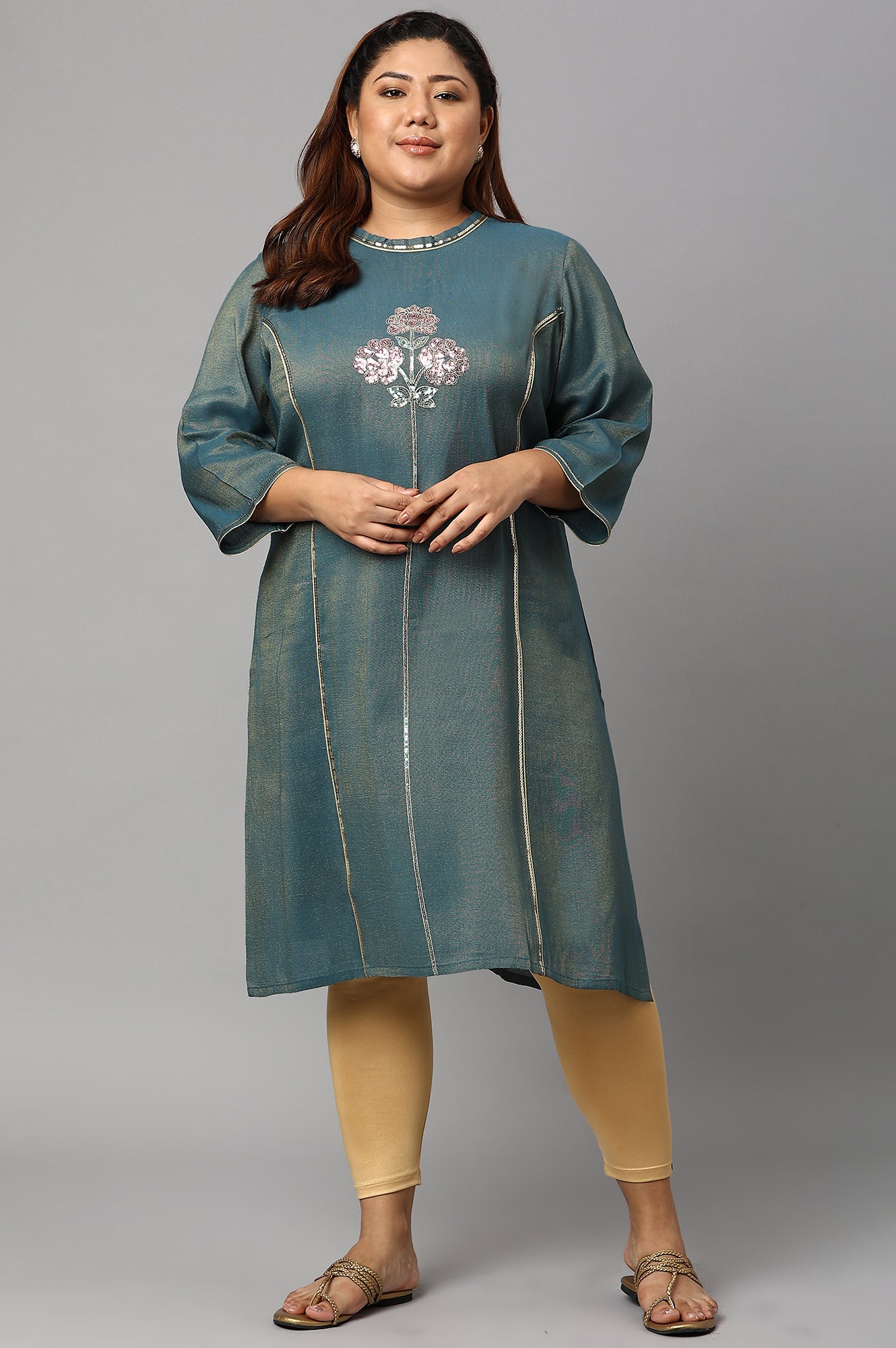 Blue Dual Tone Zari Embroidered Plus Size kurta