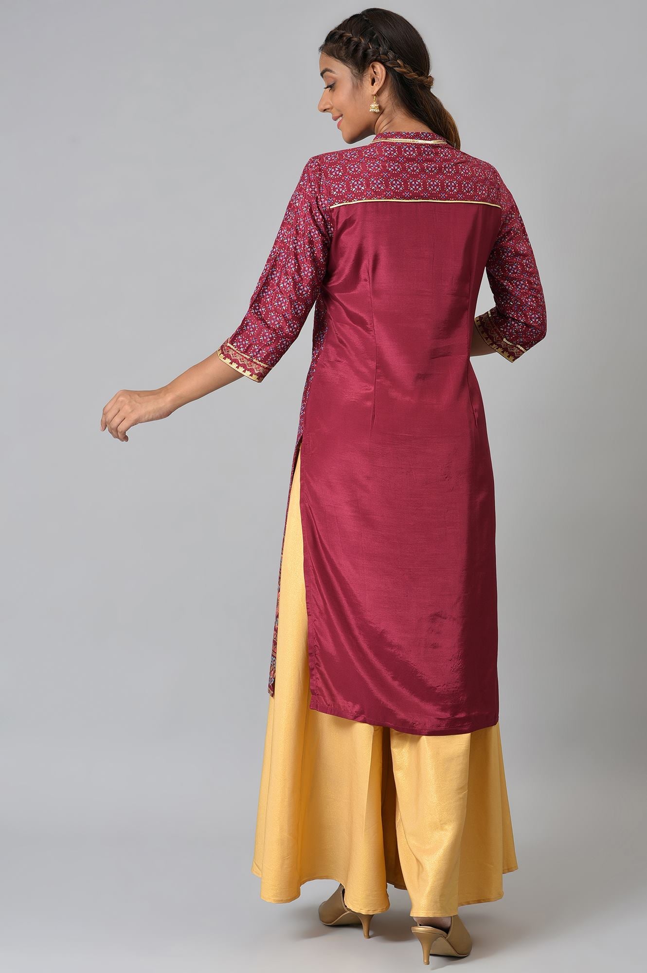 Maroon Foil Printed Shantung LIVA kurta