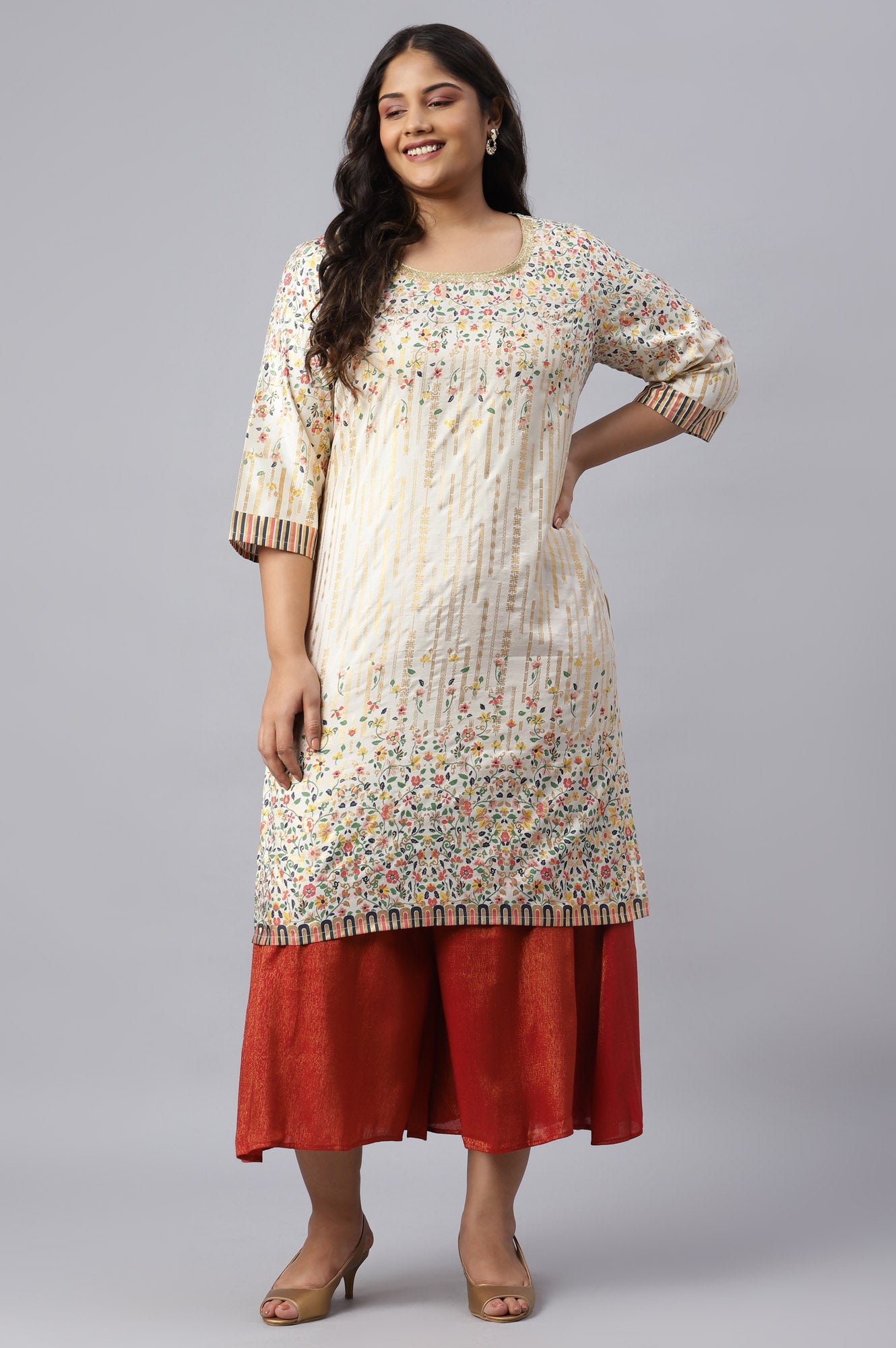 Beige Kuchai Silk EthnicPlus Size kurta