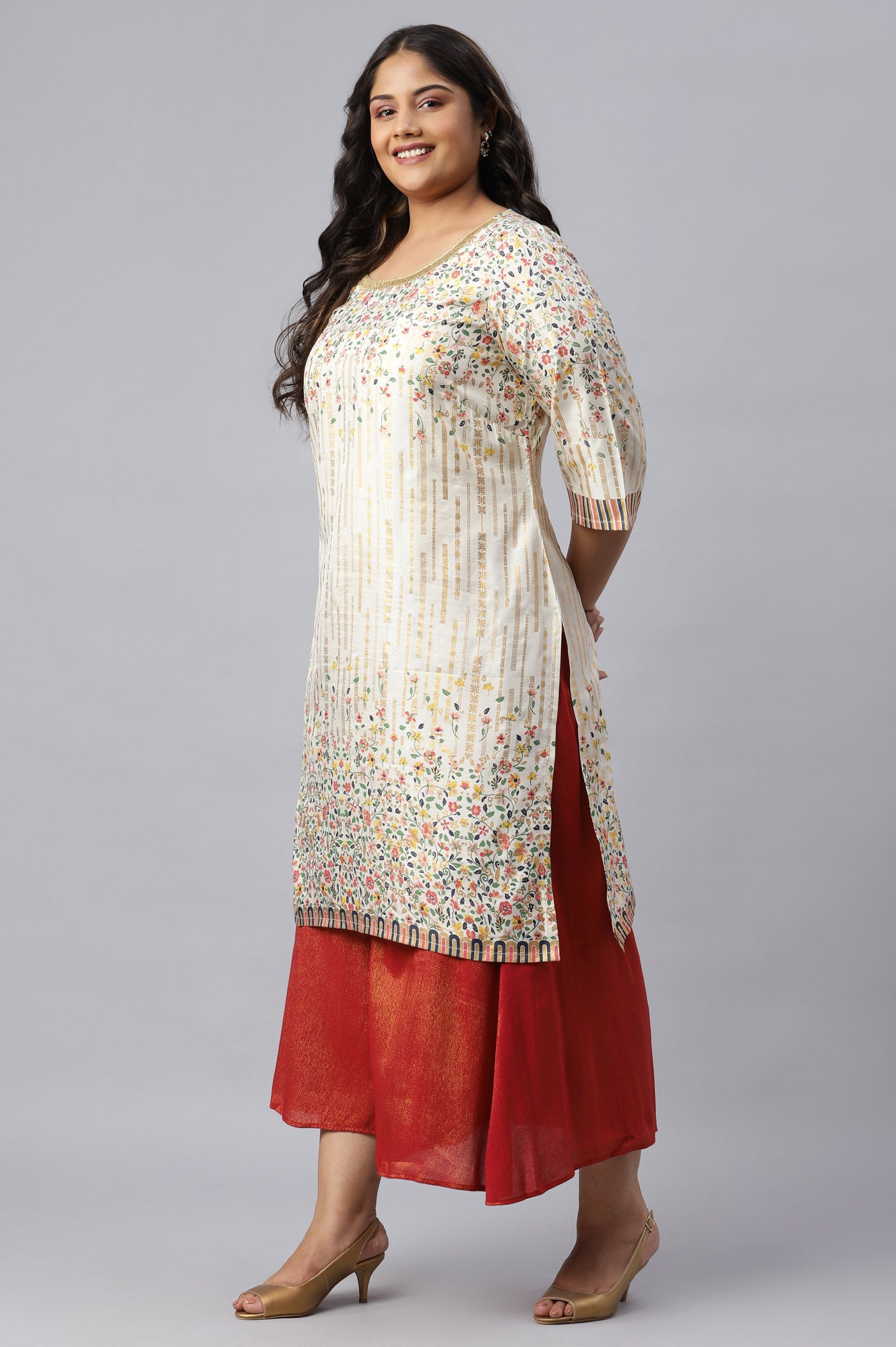 Beige Kuchai Silk EthnicPlus Size kurta