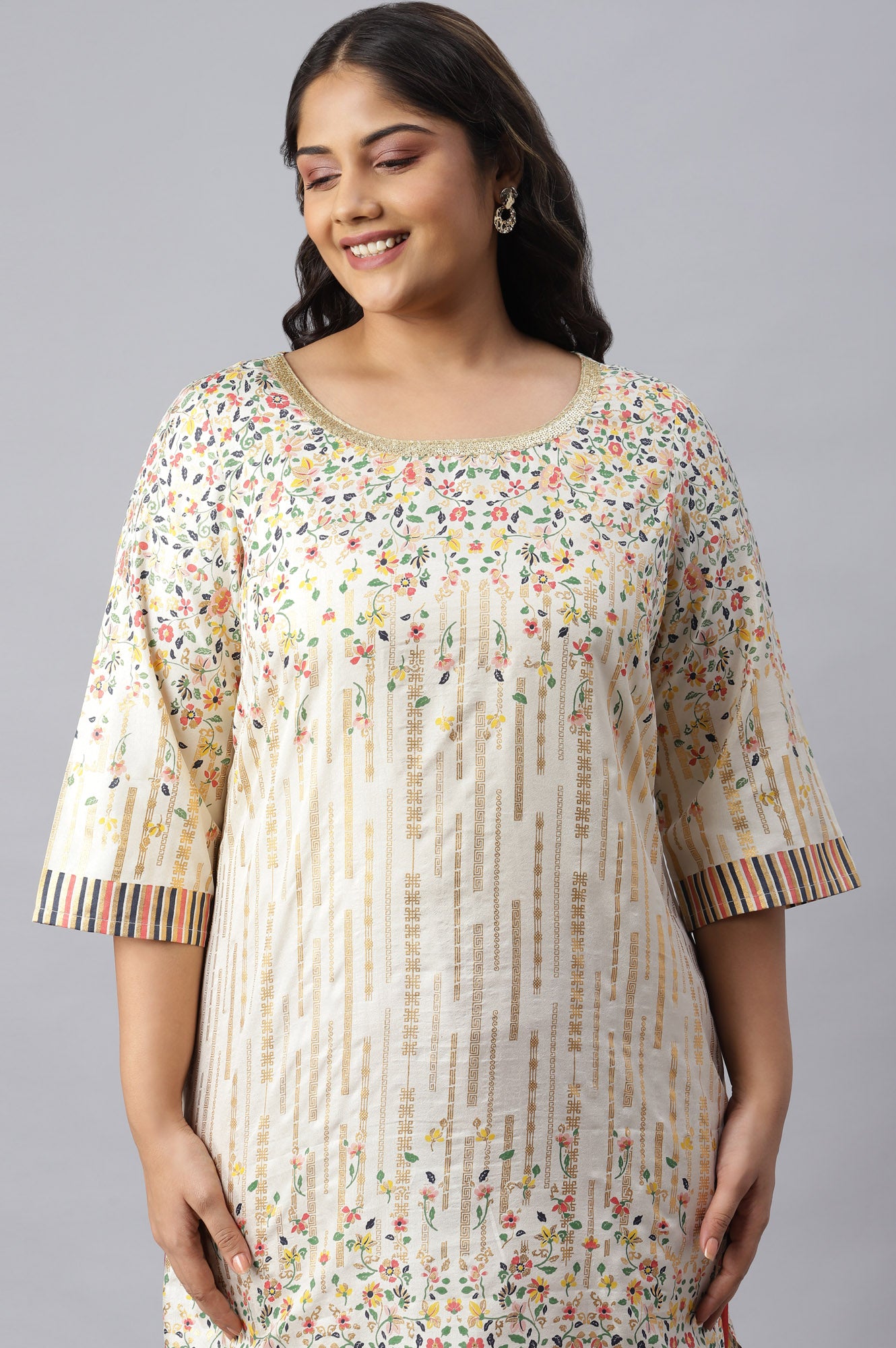 Beige Kuchai Silk EthnicPlus Size kurta