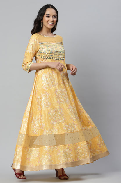 Yellow Printed Dress wirh Cutout Details