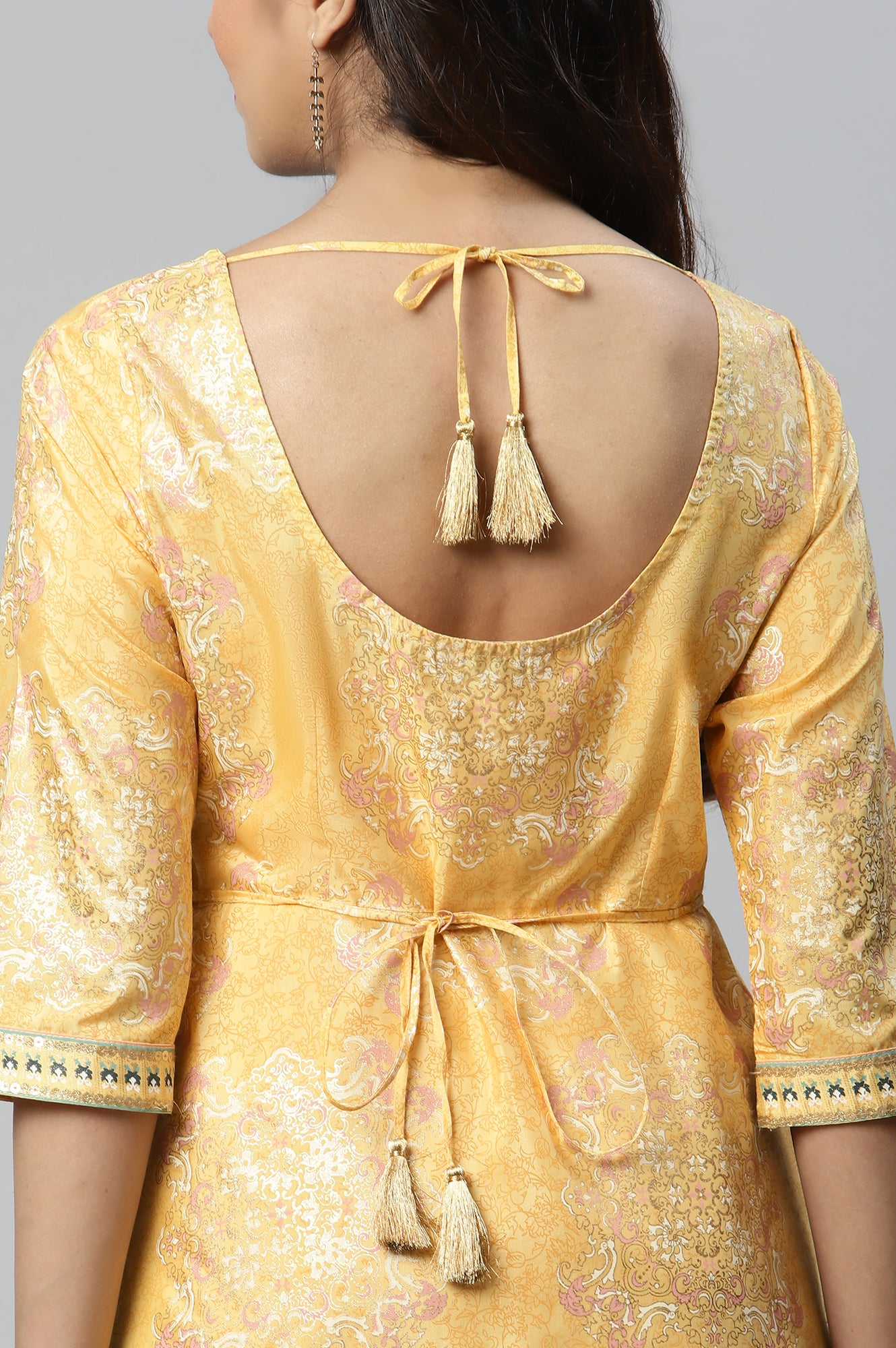 Yellow Printed Dress wirh Cutout Details