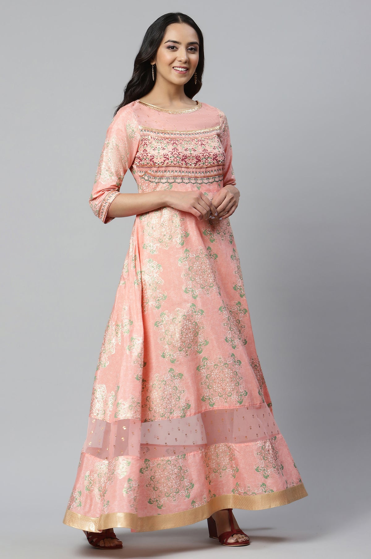Pink Printed Dress wirh Cutout Details - XS