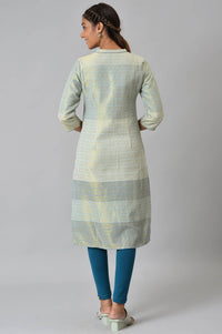 Green Geometric Print Zari Straight Cotton Kurta