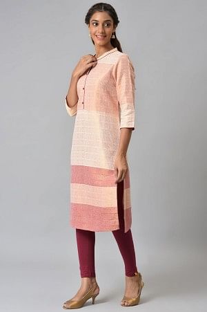 Multi and Burnt Peach Dobby Straight kurta