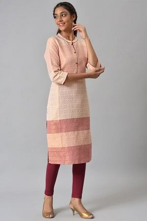 Multi and Burnt Peach Dobby Straight kurta