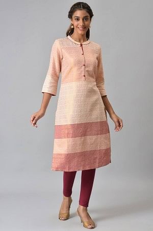 Multi and Burnt Peach Dobby Straight kurta