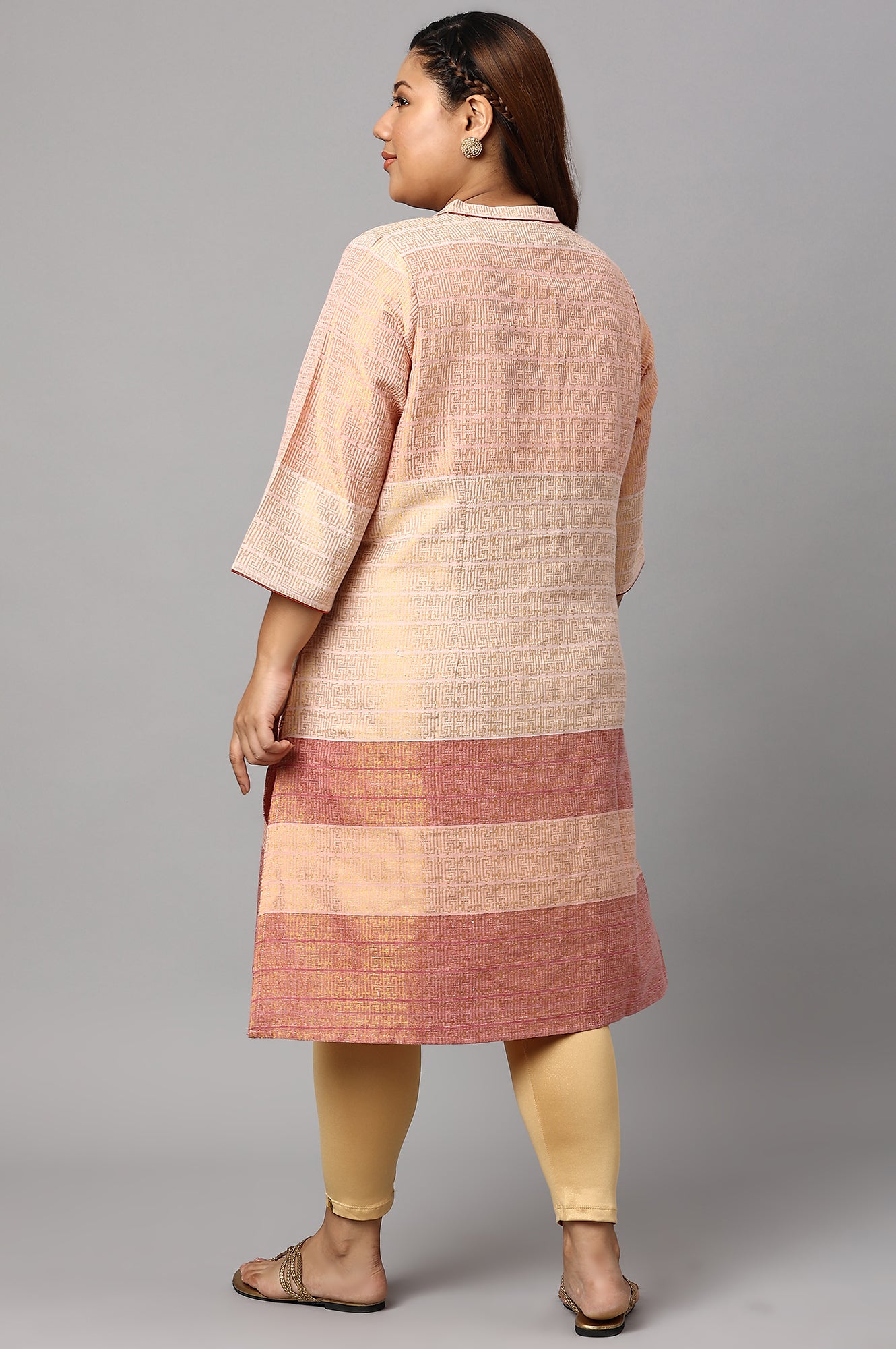 Multi and Burnt Peach Dobby Straight Plus Size kurta