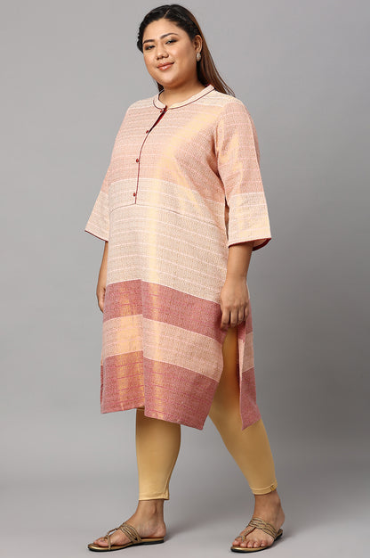 Multi and Burnt Peach Dobby Straight Plus Size kurta