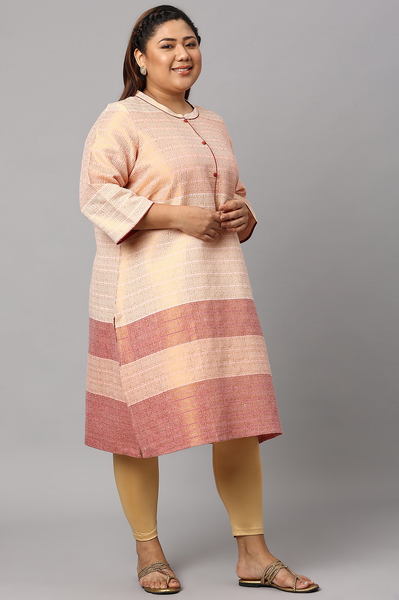 Multi and Burnt Peach Dobby Straight Plus Size kurta