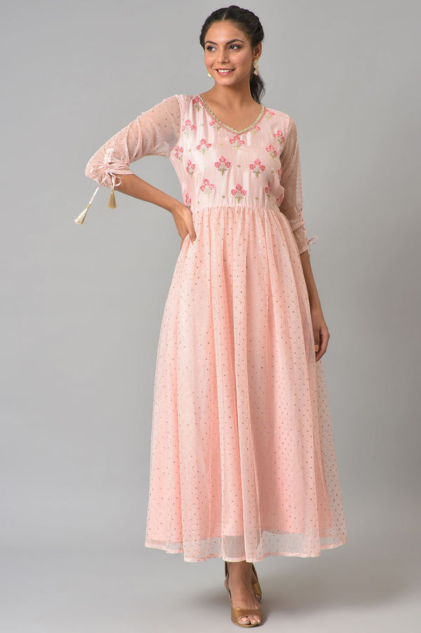 Pink A-line Glitter Print Dress