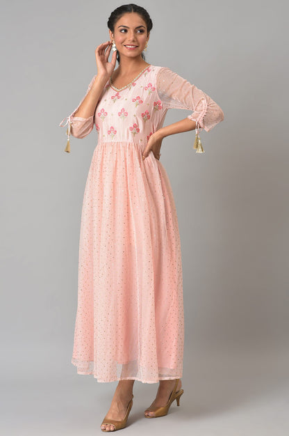 Pink A-line Glitter Print Dress