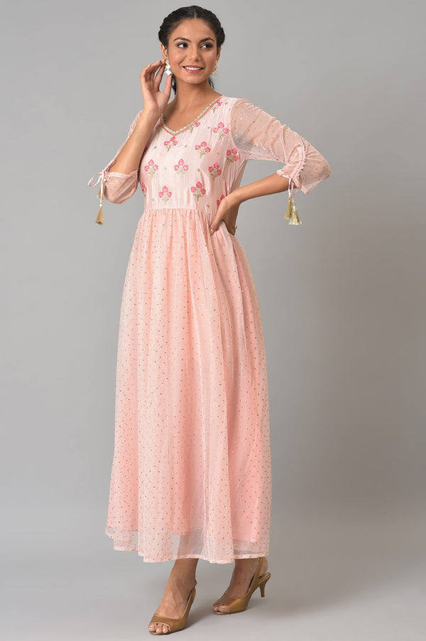 Pink A-line Glitter Print Dress