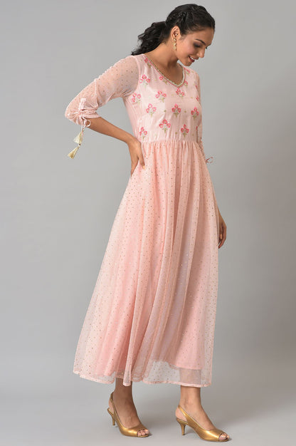 Pink A-line Glitter Print Dress