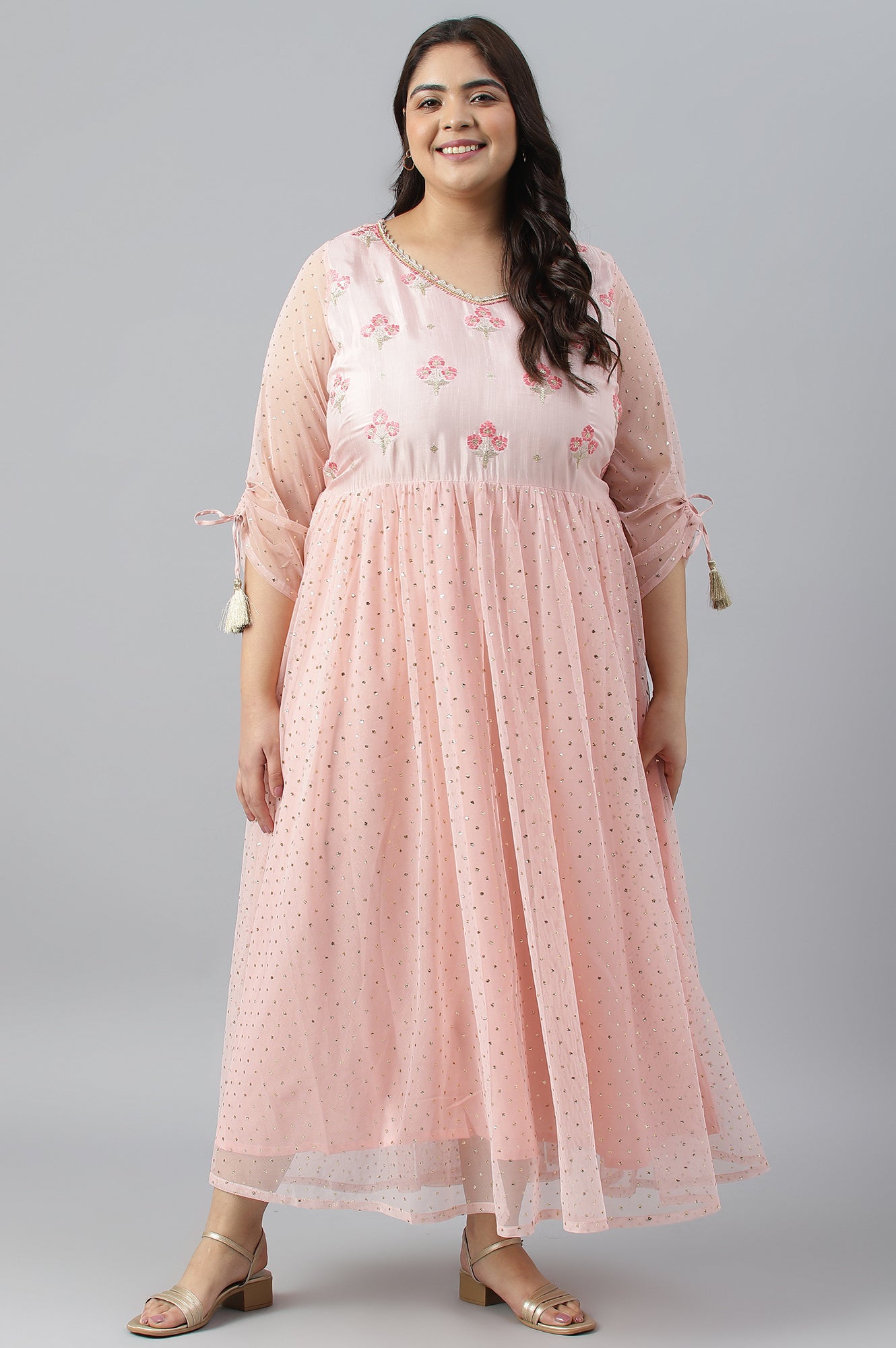 Pink A-Line Glitter Print Plus Size Dress