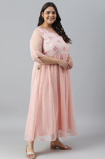 Pink A-Line Glitter Print Plus Size Dress