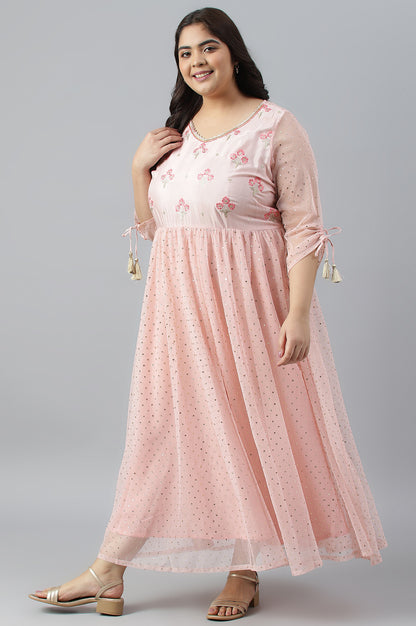 Pink A-Line Glitter Print Plus Size Dress