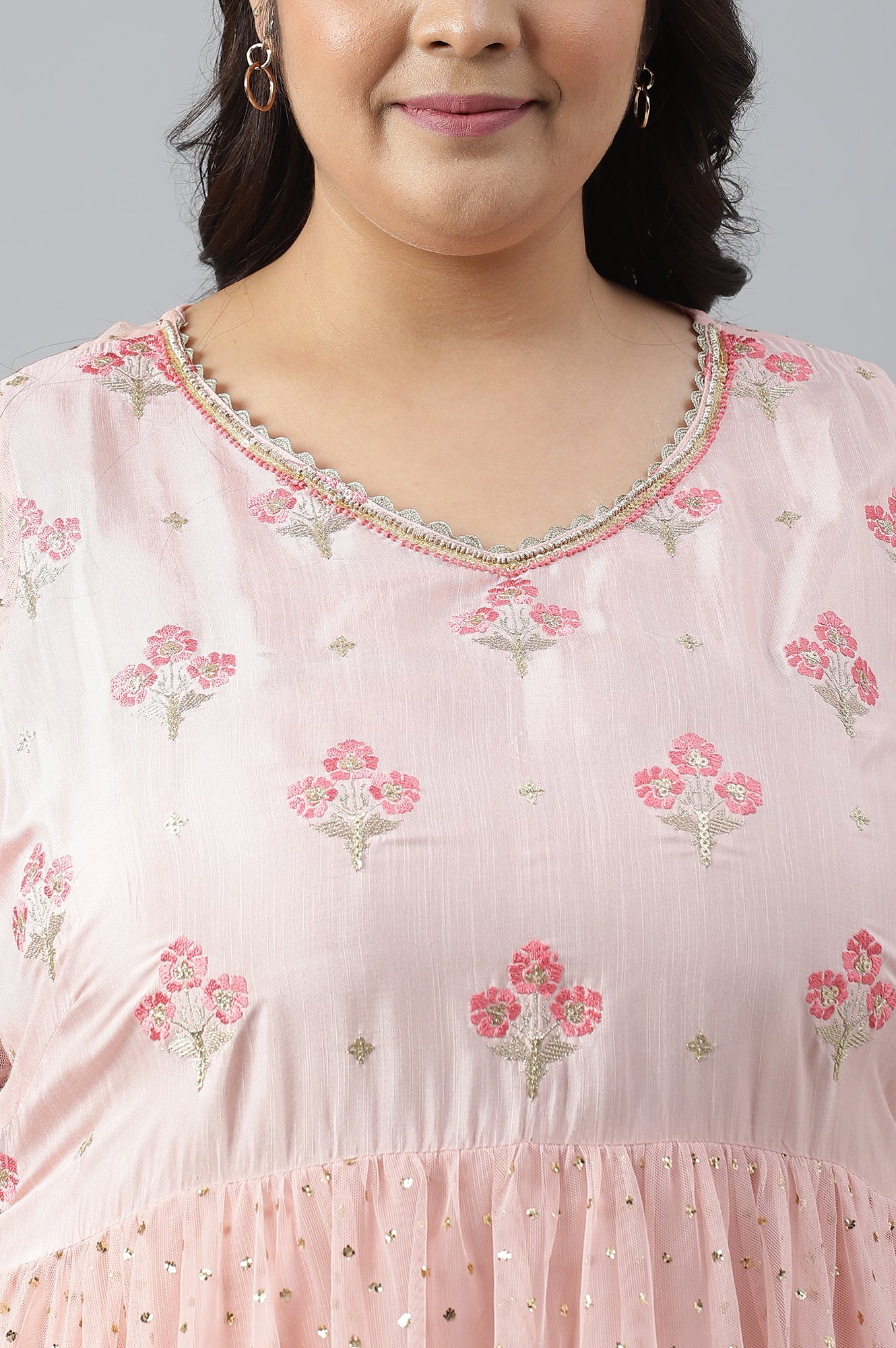 Pink A-Line Glitter Print Plus Size Dress