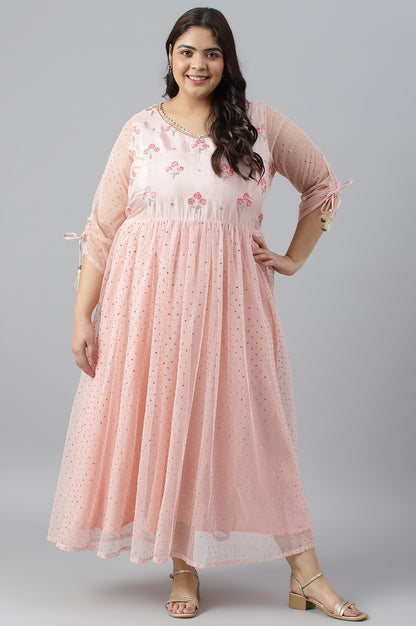 Pink A-Line Glitter Print Plus Size Dress