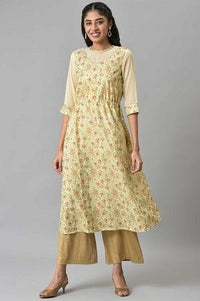 Biege A-line Floral Printed kurta
