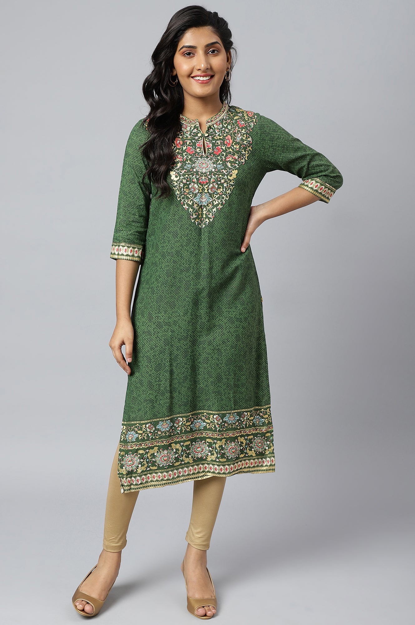 Dark Olive Foil Printed Rayon LIVA kurta