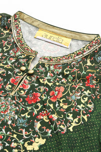 Dark Olive Foil Printed Rayon LIVA kurta