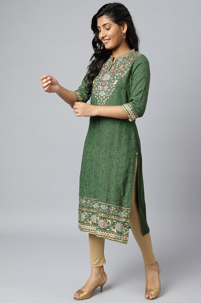 Dark Olive Foil Printed Rayon LIVA kurta