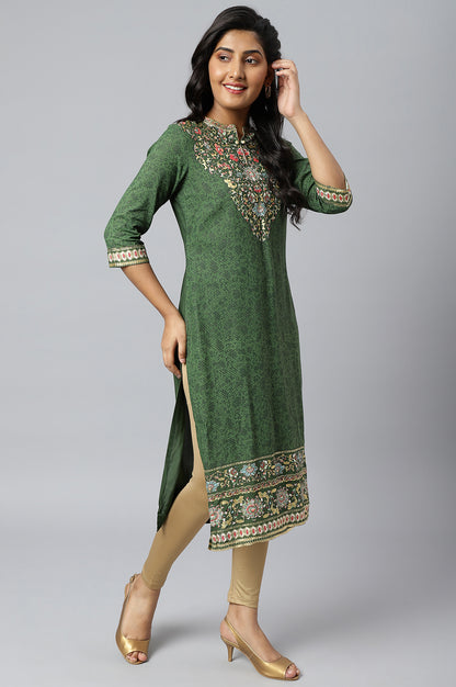 Dark Olive Foil Printed Rayon LIVA kurta