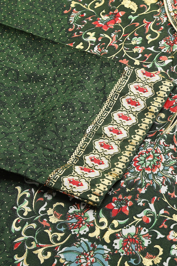 Green Foil Printed Sequins Straight Kurta and Palazzo Set