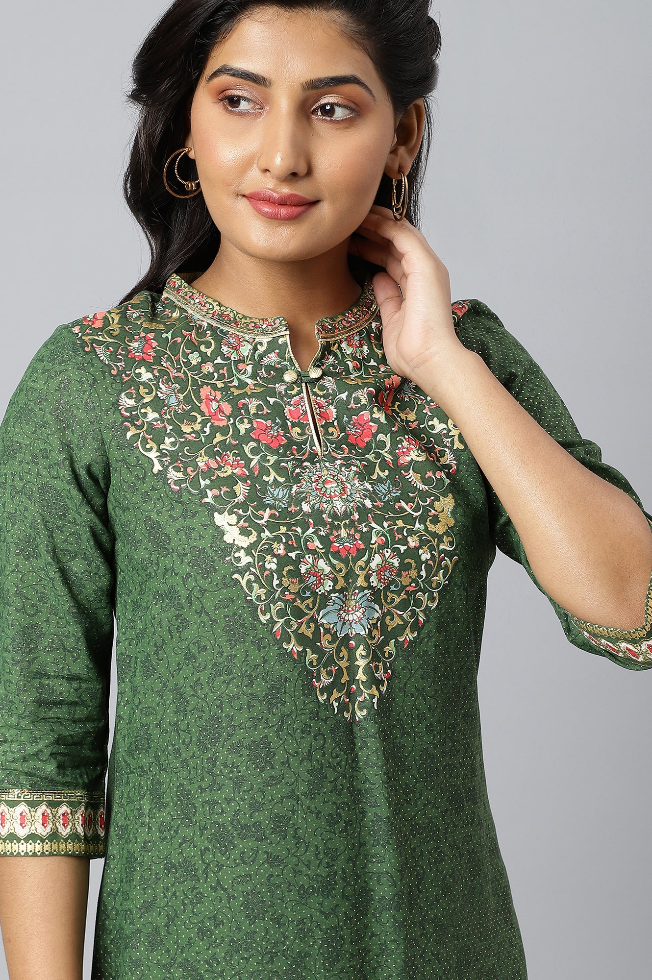 Dark Olive Foil Printed Rayon LIVA kurta