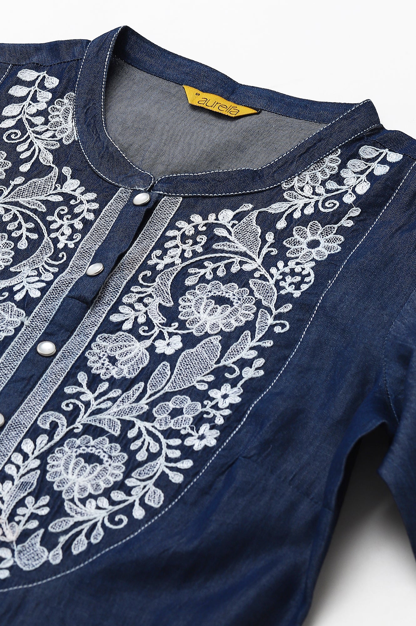 Blue Embroidered Denim kurta