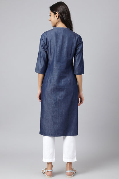 Blue Embroidered Denim kurta