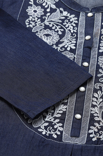 Blue Embroidered Denim kurta