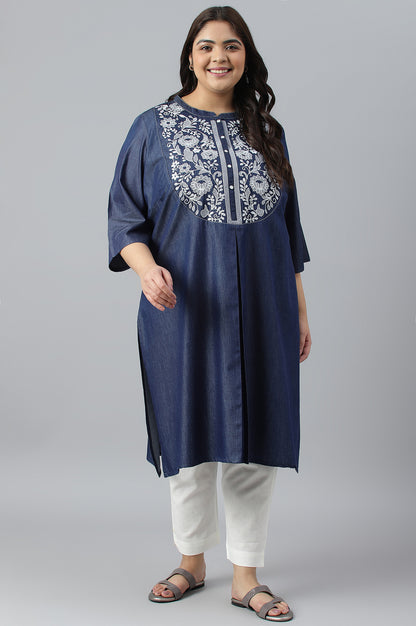 Blue Embroidered Denim Plus Size kurta