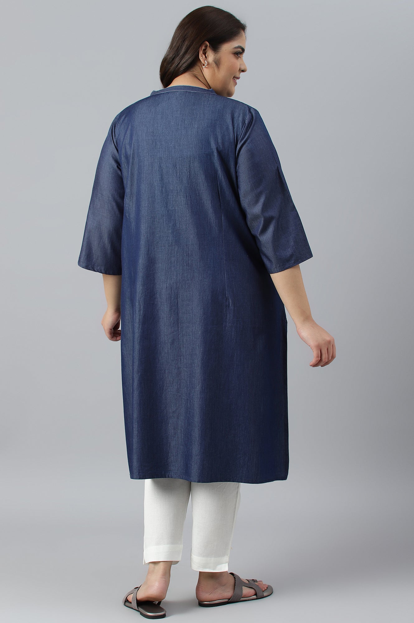 Blue Embroidered Denim Plus Size kurta