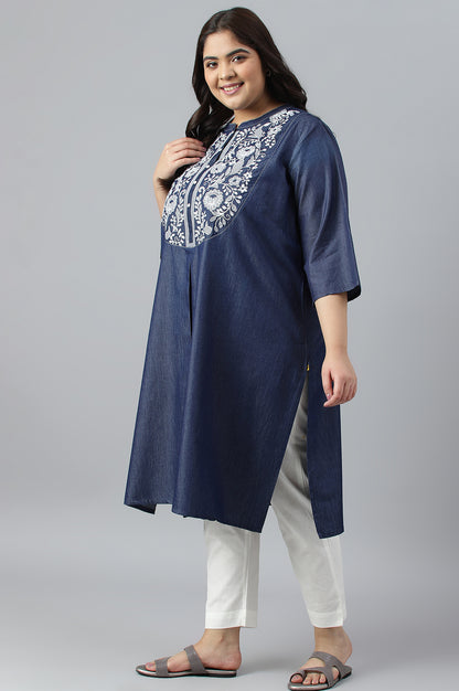 Blue Embroidered Denim Plus Size kurta