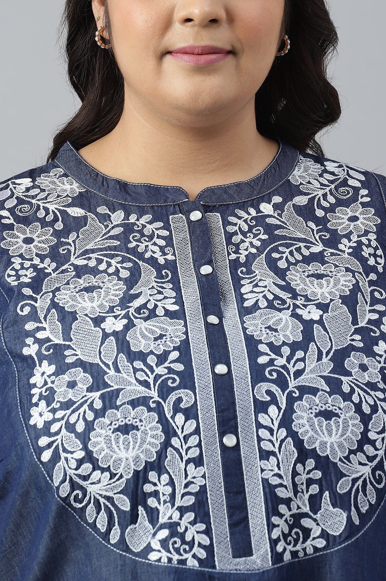 Blue Embroidered Denim Plus Size kurta