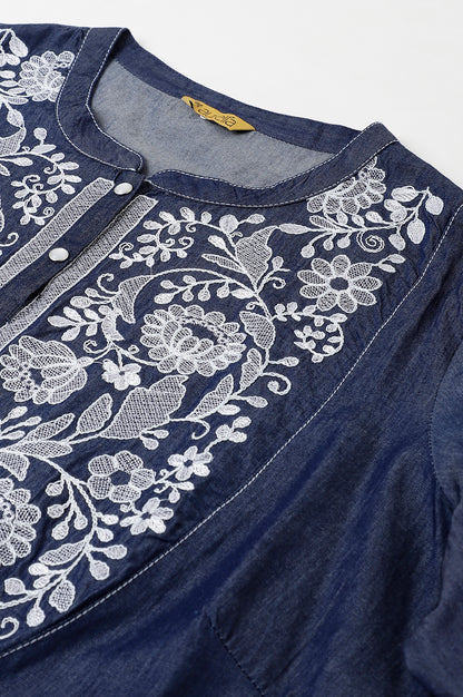 Blue Embroidered Denim Plus Size kurta